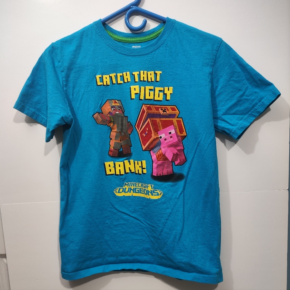 Minecraft Dungeons Boys T-Shirt Catch Tha Piggy Bank! Graphic Tee XL(14)